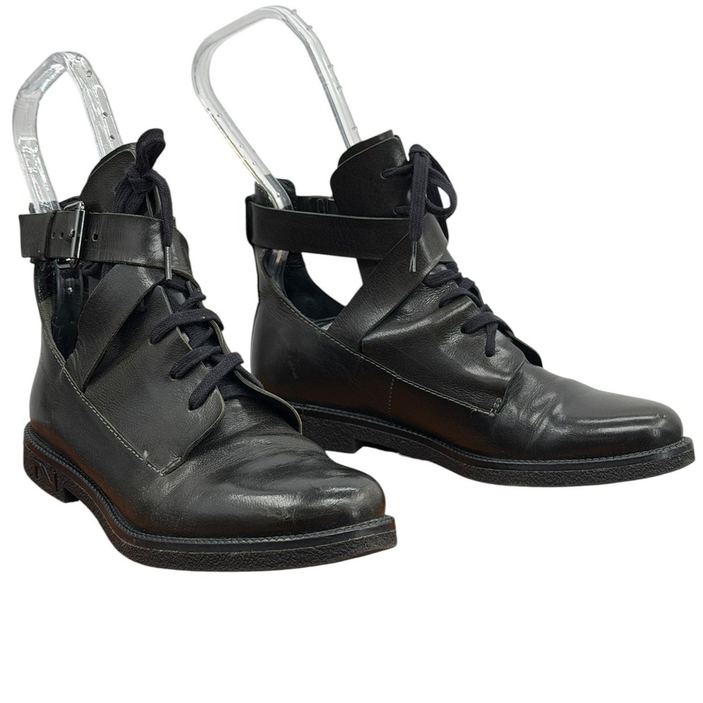 Nursace Cutout Combat Boots Women SZ 6 Black Punk Alternative Goth Leather Bold